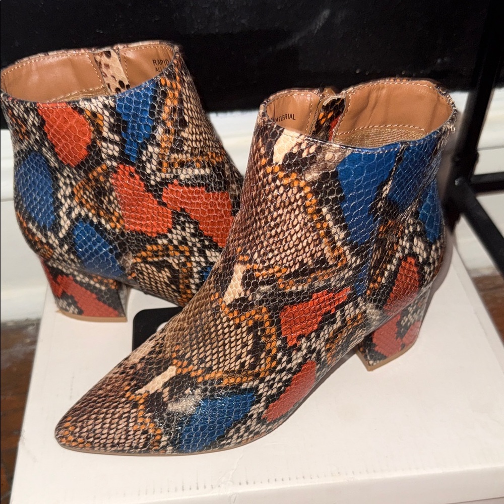 Colorful Snakeskin Ankle Boots